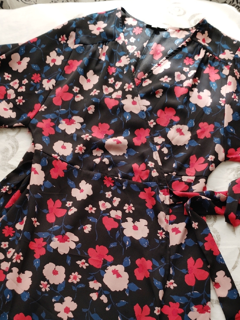 Vintage LILY BLACK Floral Maxi Wrap Dress